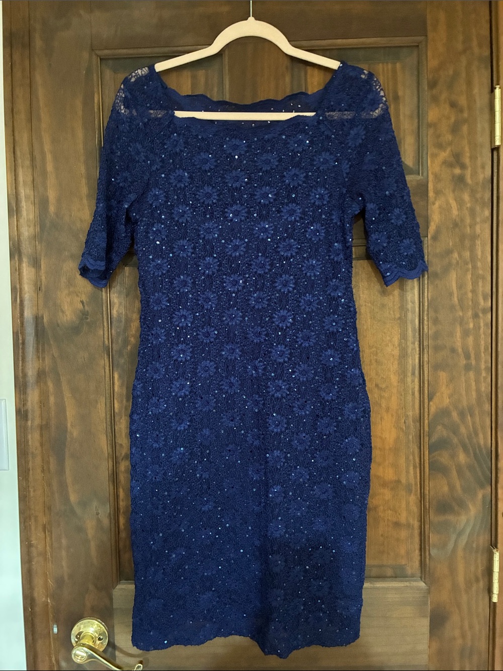 connected apparel Navy Blue Floral Lace Midi Dress